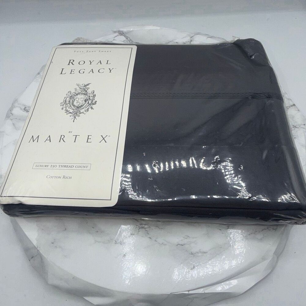 ROYAL LEGACY BY MARTEX Luxury 250 Thread Count Charcoal Flat Full Size Sheet-NEW